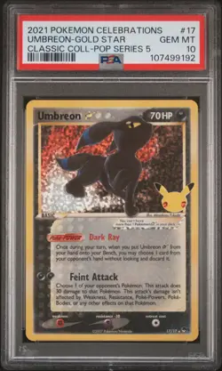 2021 POKEMON CELEBRATIONS CLASSIC COLLECTION #17 UMBREON-GOLD STAR PSA 10 - Image 1