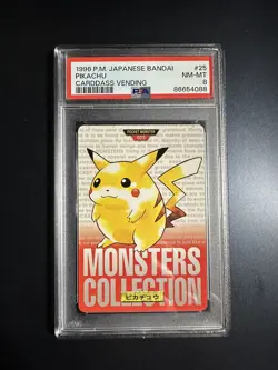 1996 Pokemon Bandai Carddass Vending Red Pikachu Non Prism #025 PSA 8 NM-MT - Image 1