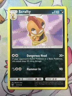Scrafty 51/73 Uncommon Shining Legends Sun & Moon Pokemon Card LP - Image 1