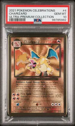 Pokemon Celebrations UPC CHARIZARD Gold Metal Card Promo #4/102 PSA 10 Gem Mint - Image 1