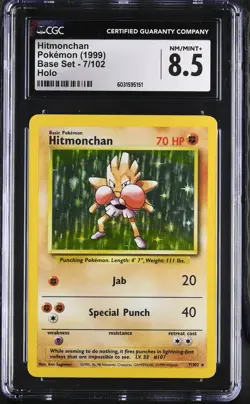 CGC 8.5 Hitmonchan 1999 Base Set 7/102 Holo Pokemon Card - Image 1