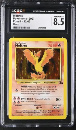 CGC 8.5 Moltres 1999 Fossil 12/62 Holo Pokemon Card - Image 1