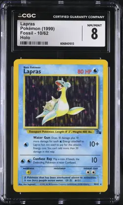 CGC 8 Lapras 1999 Fossil 10/62 Holo Pokemon Card - Image 1