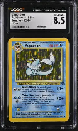 CGC 8.5 Vaporeon 1999 Jungle 12/64 Holo Pokemon Card - Image 1