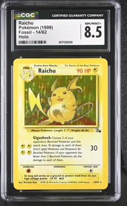 CGC 8.5 Raichu 1999 Fossil 14/62 Holo Pokemon Card - Image 1