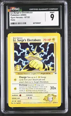 CGC 9 MINT Lt. Surge's Electabuzz 2000 Gym Heroes 6/132 Holo Pokemon Card - Image 1