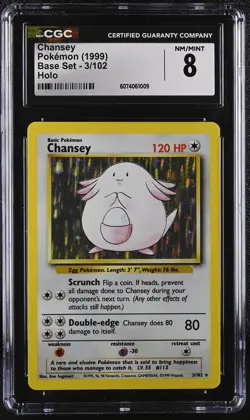 CGC 8 Chansey 1999 Base Set 3/102 Holo Pokemon Card - Image 1