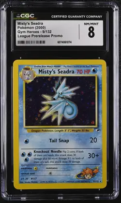CGC 8 Misty's Seadra 2000 Gym Heroes 9/132 Prerelease Holo Pokemon Card - Image 1
