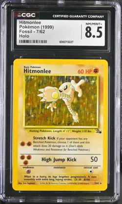 CGC 8.5 NM/MINT+ Hitmonlee 1999 Fossil 7/62 Holo Pokemon Card psa - Image 1