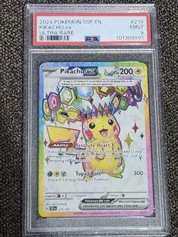 Pokemon 2024 SSP en Pikachu EX Ultra Rare Card 219/191 PSA 9 - Image 1