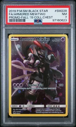 2019 POKEMON SM BLACK STAR PROMO #SM228 FULL ART/ARMORED MEWTWO PSA 7 - Image 1