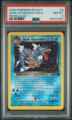 Dark Gyarados - PSA 8 Holo SWIRL Prerelease Promo - 8/82 Team Rocket Pokemon 360 - Image 1