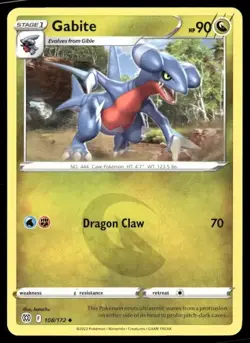 2022 Brilliant Stars Set Pokemon Card 108 Gabite NM - Image 1
