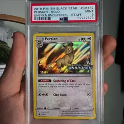 Pokemon 2019 Unbroken Bonds Persian Pre Release Staff promo PSA 9 LOW POP - Image 1