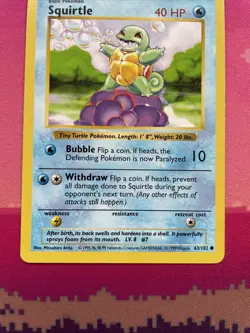 Pokemon Card Squirtle Shadowless Base Set Common 63/102 Light Play - Image 3