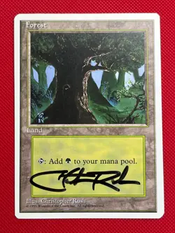 MTG Signed 1X Forest X1 (C) Christopher Rush Core Set 4th Edition Magic - LP/MP - Image 1