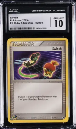 2003 POKEMON EX RUBY & SAPPHIRE #92 SWITCH CGC 10 GEM MINT - Image 1