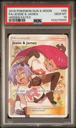 2019 POKEMON SUN & MOON HIDDEN FATES 68 FULL ART/JESSIE & JAMES PSA 10 - Image 1