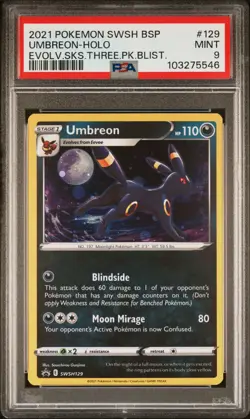 2021 POKEMON SWSH BLACK STAR PROMO 129 UMBREON-HOLO EVOLVING SKIES PSA 9 - Image 1