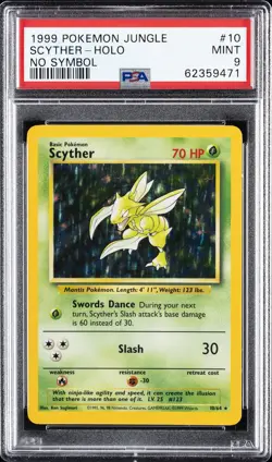 1999 POKEMON JUNGLE NO SYMBOL #10 SCYTHER-HOLO PSA 9 - Image 1
