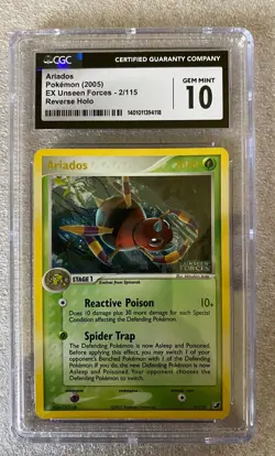 Ariados CGC 10 Gem Mint 2/115 2005 Pokemon Unseen Forces Vintage Reverse Holo - Image 1