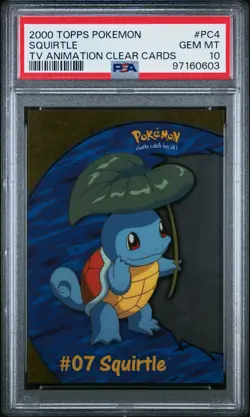 2000 TOPPS POKEMON TV ANIMATION CLEAR CARDS #PC4 SQUIRTLE PSA 10 - Image 1