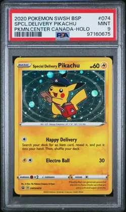 2020 POKEMON SWSH BLACK STAR PROMO #074 SPECIAL DELIVERY PIKACHU-HOLO PSA 9 - Image 1