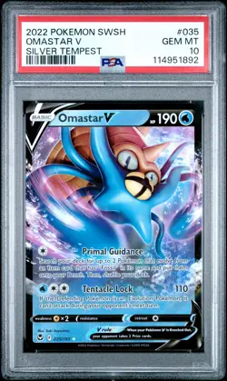 2022 POKEMON SWORD & SHIELD SILVER TEMPEST #035 OMASTAR V PSA 10 - Image 1