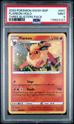 2020 POKEMON SWSH BLACK STAR PROMO THREE BLISTERS PACK #041 FLAREON-HOLO PSA 9 - Image 1