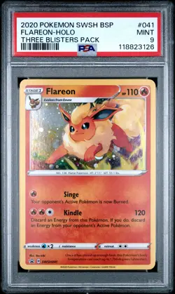 2020 POKEMON SWSH BLACK STAR PROMO THREE BLISTERS PACK #041 FLAREON-HOLO PSA 9 - Image 1