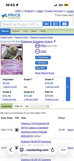 2009 Supreme Victors Dusknoir FB Crosshatch Holo #26 CGC 10/PSA 10 Pokemon - Image 3