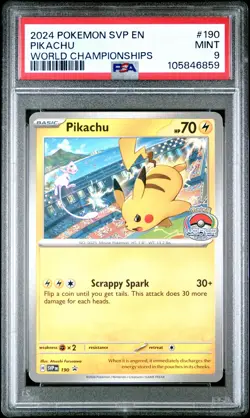 2024 POKEMON SVP EN-SV BLACK STAR PROMO WORLD CHAMPIONSHIPS #190 PIKACHU PSA 9 - Image 1