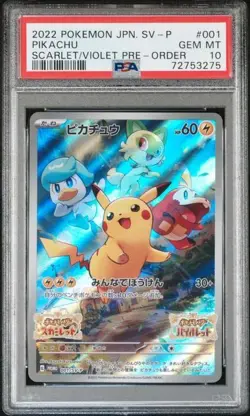 PIKACHU 001/SV POKEMON 2022 JAPANESE SV PROMO SCARLET & VIOLET PSA 10 GEM MINT - Image 1