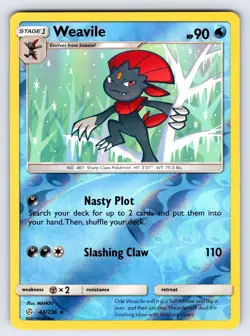 Weavile 44/236 2019 SM Cosmic Eclipse Pokemon Card Reverse Holo Rare - Nm - Image 1