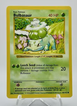 Bulbasaur Shadowless Base Set 44/102 Pokemon Card - Excellent Condition - Image 1