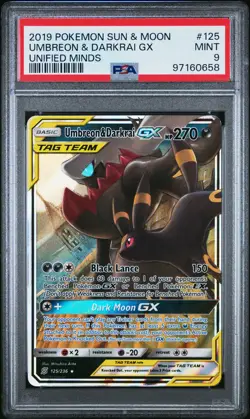2019 POKEMON SUN & MOON UNIFIED MINDS #125 UMBREON & DARKRAI GX PSA 9 - Image 1