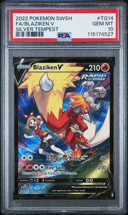 2022 POKEMON SWORD & SHIELD SILVER TEMPEST #TG14 FULL ART/BLAZIKEN V PSA 10 - Image 1