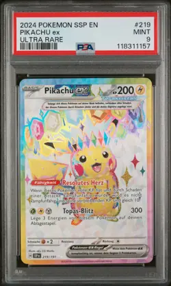 Pokemon Pikachu Ex 219/191 Ultra Rare Surging Sparks PSA 9 MINT - Image 1