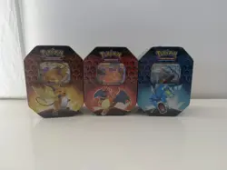 Pokemon Hidden Fates GX Tins Art Set of 3 Full Sealed Charizard Raichu Gyarados - Image 1