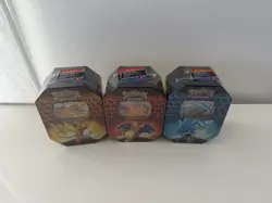 Pokemon Hidden Fates GX Tins Art Set of 3 Full Sealed Charizard Raichu Gyarados - Image 2