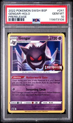 2022 POKEMON SWSH BLACK STAR PROMO PRERELEASE #241 GENGAR-HOLO PSA 10 - Image 1