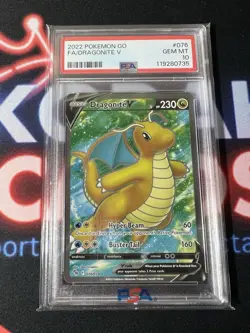 2022 Pokemon GO Dragonite V FA #076 PSA 10 Gem Mint Card - Image 1