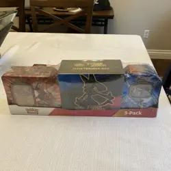 POKEMON Trading Cards TCG Costco 3 Pack Bundle CROWN ZENITH ETB + 2TINS NEW SEAL - Image 1