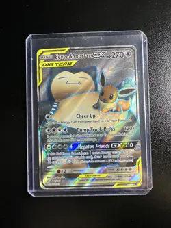 Eevee & Snorlax GX Tag Team Pokemon Card Holographic 270 HP - Image 1