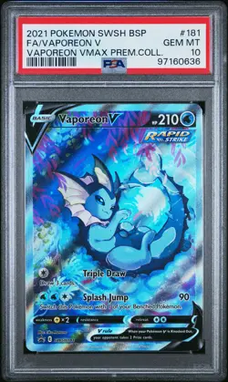 2021 POKEMON SWSH BLACK STAR PROMO #181 FULL ART/VAPOREON V PSA 10 - Image 1