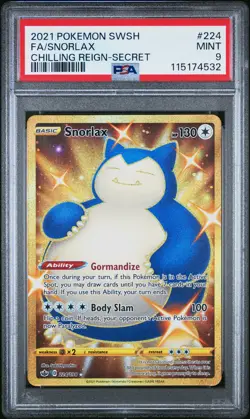 2021 POKEMON SWORD & SHIELD CHILLING REIGN SECRET #224 FULL ART/SNORLAX PSA 9 - Image 1