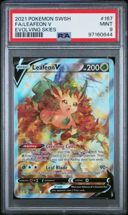 2021 POKEMON SWORD & SHIELD EVOLVING SKIES #167 FULL ART/LEAFEON V PSA 9 - Image 1