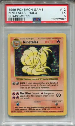 Pokemon Base Set Shadowless Holo Card #12 Ninetales PSA 5 - Image 1