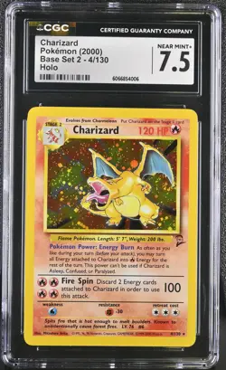 CGC 7.5 Charizard 2000 Base Set 2 4/130 Holo SWIRL Pokemon Card - Image 1