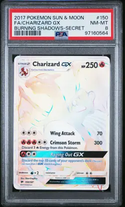 2017 POKEMON SUN & MOON BURNING SHADOWS SECRET #150 CHARIZARD GX/FULL ART PSA 8 - Image 1